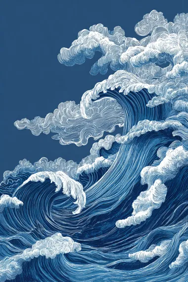 Hand Drawn Ocean Waves Illustration in Chinese Style Hand Drawn Ocean Waves Illustration in Chinese Style