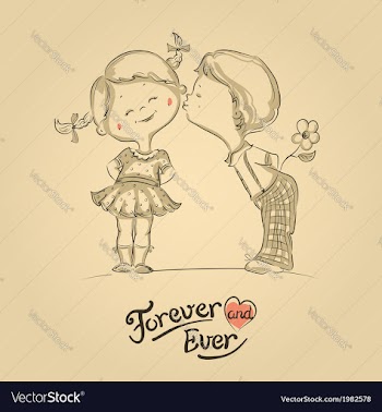  					Hand drawn of kissing boy and girl vector image														