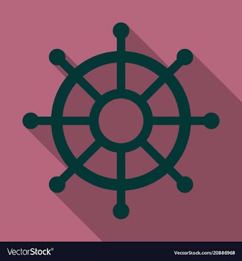 Hand drawn of ships wheel in line art style with vector image