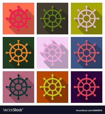 Hand drawn of ships wheel in line art style with vector image