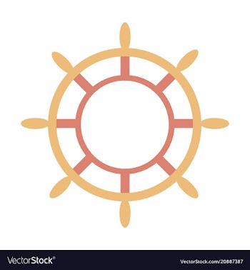 Hand drawn of ships wheel in line art style with vector image