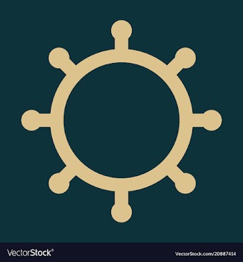 Hand drawn of ships wheel in line art style with vector image
