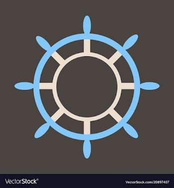 Hand drawn of ships wheel in line art style with vector image