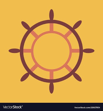 Hand drawn of ships wheel in line art style with vector image