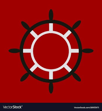Hand drawn of ships wheel in line art style with vector image