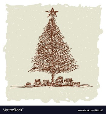 Hand drawn of vintage christmas tree vector image