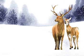 Hand-drawn pair of deer in a winter landscape.. | Free stock vector - 489687