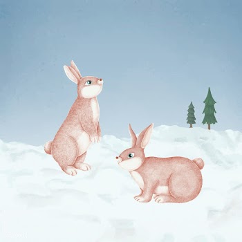Hand-drawn pink rabbits in a snowy forest | Free stock vector - 543909