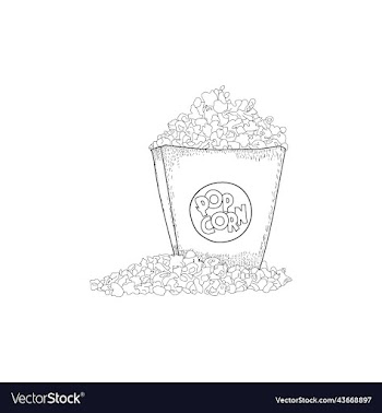 hand drawn popcorn with packet line art