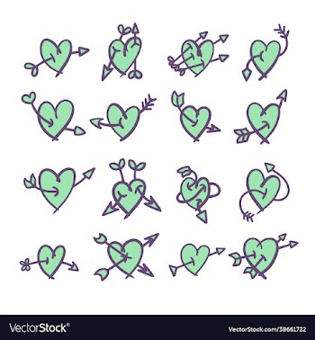 hand drawn purple and green hearts