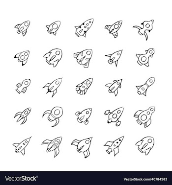 hand drawn rockets icon set in different styles
