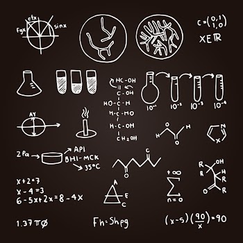 Hand drawn scientific formulas on chalkboard Free Vector