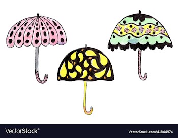 hand drawn set of different umbrellas collection