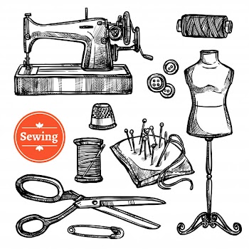 Hand drawn sketch sewing set Free Vector