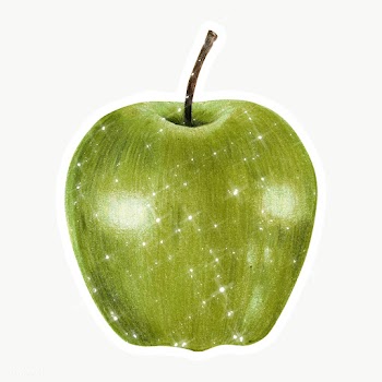 Hand drawn sparkling green apple sticker with white border | Free  transparent png - 2349519