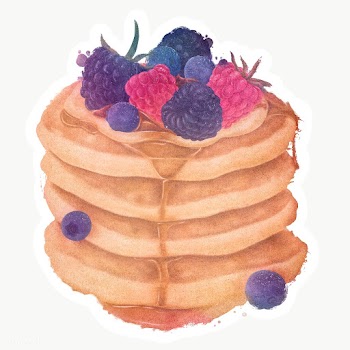Hand drawn stack of pancakes topped with berries watercolor style stic.. | Free  transparent png - 2344315