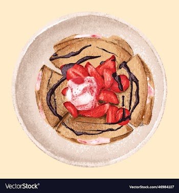 hand drawn strawberry crepe dessert dish