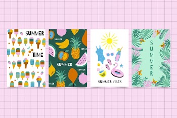 Hand drawn style summer cards Free Vector