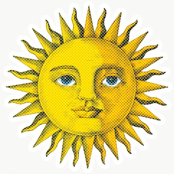 Hand drawn sun with a face halftone style sticker overlay with a white.. | Free  transparent png - 2346511