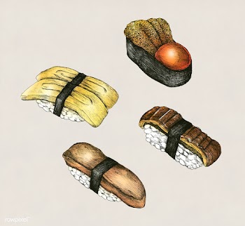 Hand drawn sushi set Japanese food | Free stock illustration - 406070