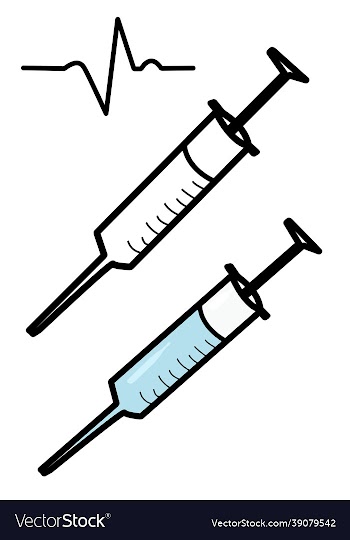 hand drawn syringe with a heartbeat isolated