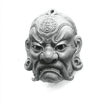 Hand-Drawn Thunder God Nuo Mask Illustration