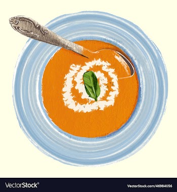 hand drawn tomato soup with spoon isolated