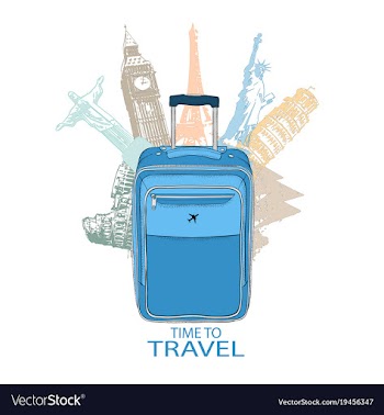 Hand drawn travel bag in the background of world vector image