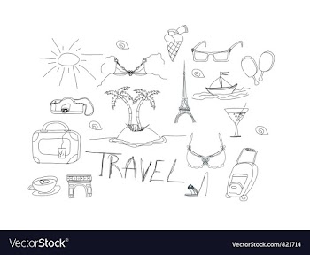 Hand drawn travel doodles vector image