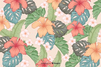 Hand drawn tropical flowers background Free Vector