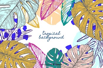 Hand drawn tropical monstera background Free Vector