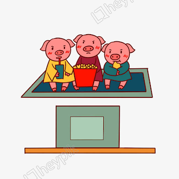 Hand drawn vector cartoon pig year cute watching tv pig image ...