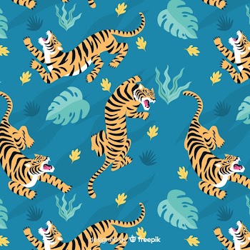 Hand drawn vintage tiger pattern Free Vector