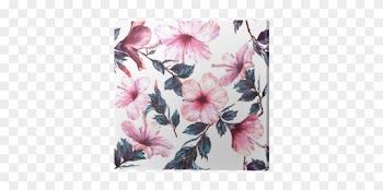 Hand-drawn Watercolor Floral Seamless Pattern With - Hibiscus Flower Png Watercolour