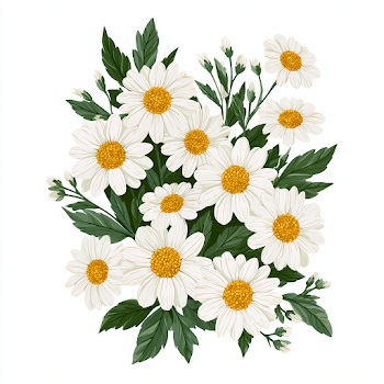 Hand-Drawn White Daisy Cluster Botanical Illustration