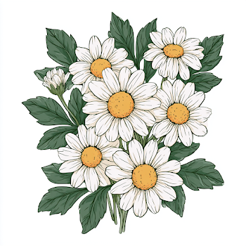 Hand Drawn White Daisy Cluster Illustration