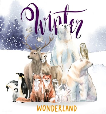 Hand-drawn wild animals in winter wonderland | Free stock vector - 489618