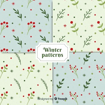 Hand drawn winter flowers pattern