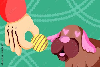 Hand giving a cookie to a dog that looks with love