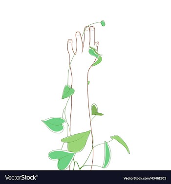 hand holding a tree leaf line art design template