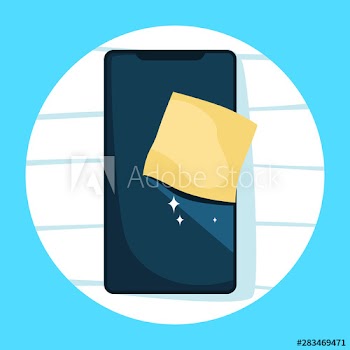 Hand holding and cleaning mobile phone screen
