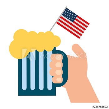 hand holding cold beer and american flag
