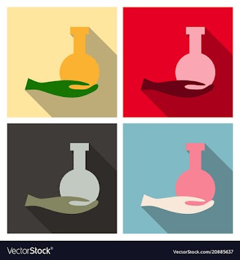 Hand holding flask and test tube icon chemical vector image