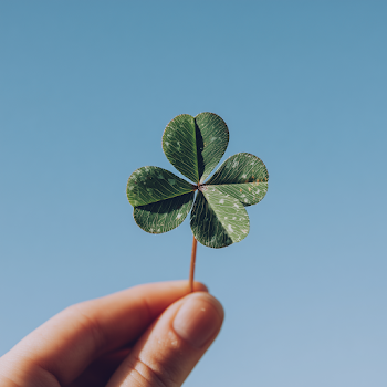 Hand Holding Four-Leaf Clover Against Clear Sky
