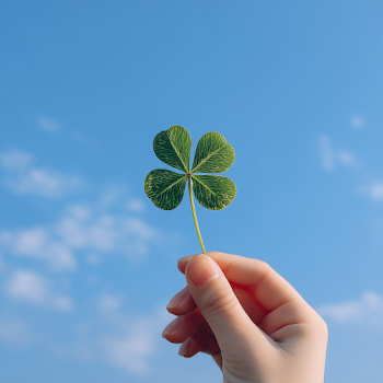 Hand Holding Four-Leaf Clover Against Clear Sky