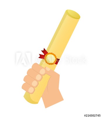 hand holding graduation certificate roll vector illustration