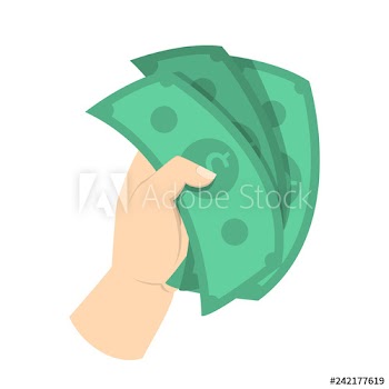 Hand holding green money banknote with dollar sign