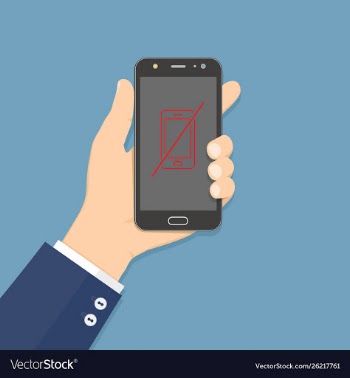 Hand holding smartphone with no phone allowed vector image