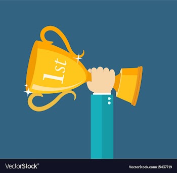Hand holding winners trophy award flat vector image