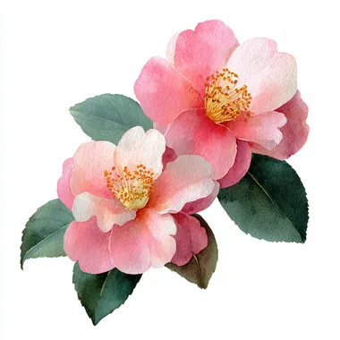 Hand-Painted Camellia Flowers in Watercolor Style Hand-Painted Camellia Flowers in Watercolor Style